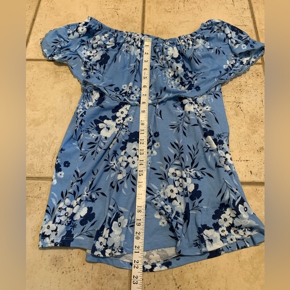 Lily Morgan Blue Floral Off-the-Shoulder Tunic Top Size L/G - Picture 5 of 5